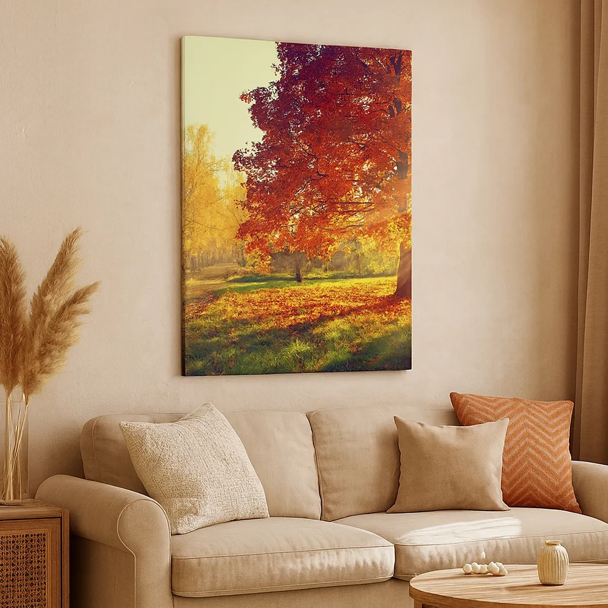 Quadro su tela - Stampe su Tela - Parco autunnale illuminato dalla luce del sole - 50x70cm - Rosso è bello - Decorazione murale moderna per soggiorno e camera da letto ARTTOR