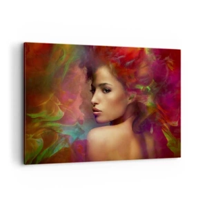 Quadro su tela - Stampe su Tela - Una donna con riflessi colorati che creano uno sfondo astratto - 100x70cm - Più bella dell'arcobaleno, delicata come la nebbia - Decorazione murale moderna per soggiorno e camera da letto ARTTOR