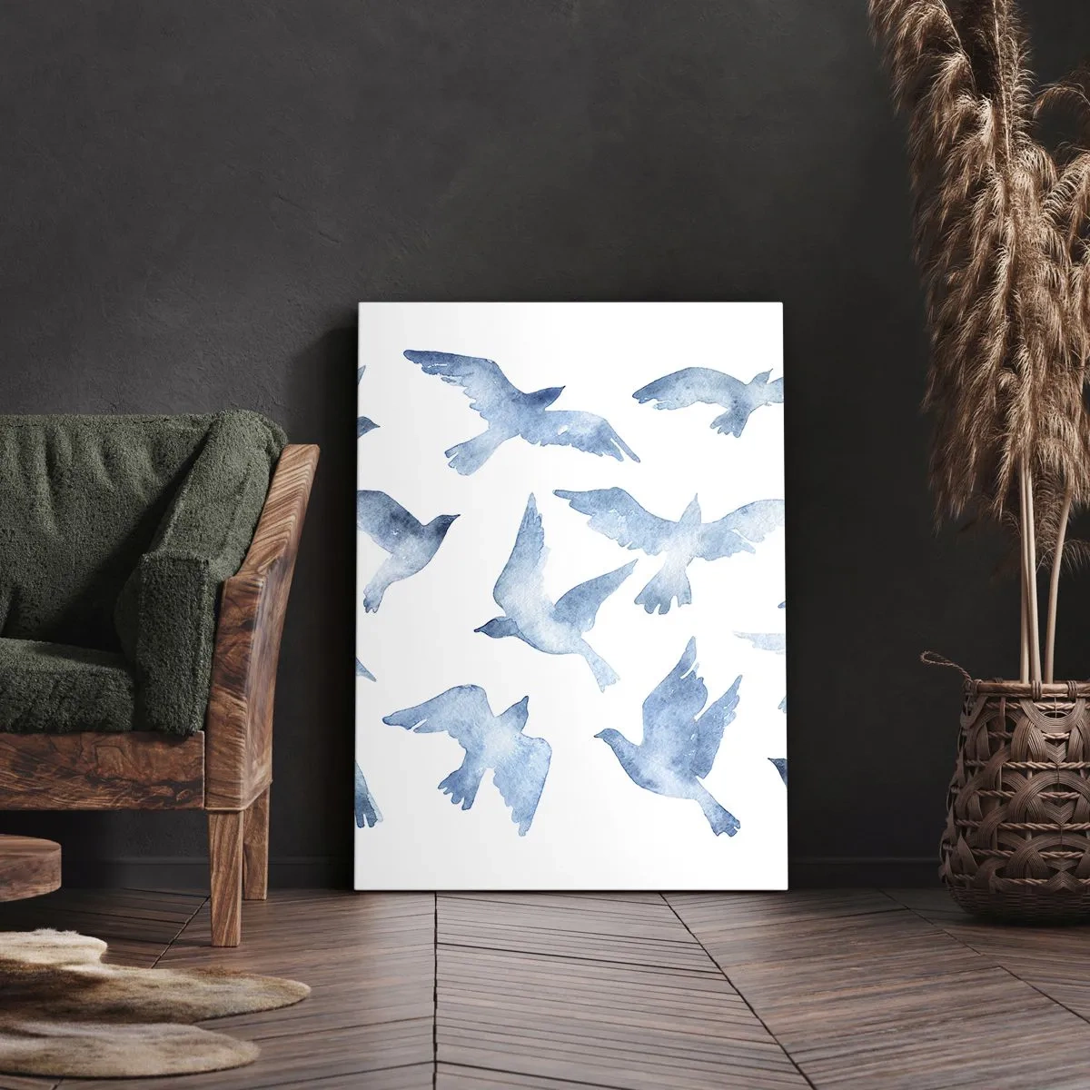 Quadro su tela - Stampe su Tela - Un delicato acquerello raffigurante uccelli in volo - 50x70cm - Uccelli del cielo - Decorazione murale moderna per soggiorno e camera da letto ARTTOR