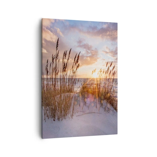 Quadro su tela - Stampe su Tela - Dune con erba sullo sfondo del sole al tramonto - 50x70cm - L'addio al sole e al vento - Decorazione murale moderna per soggiorno e camera da letto ARTTOR