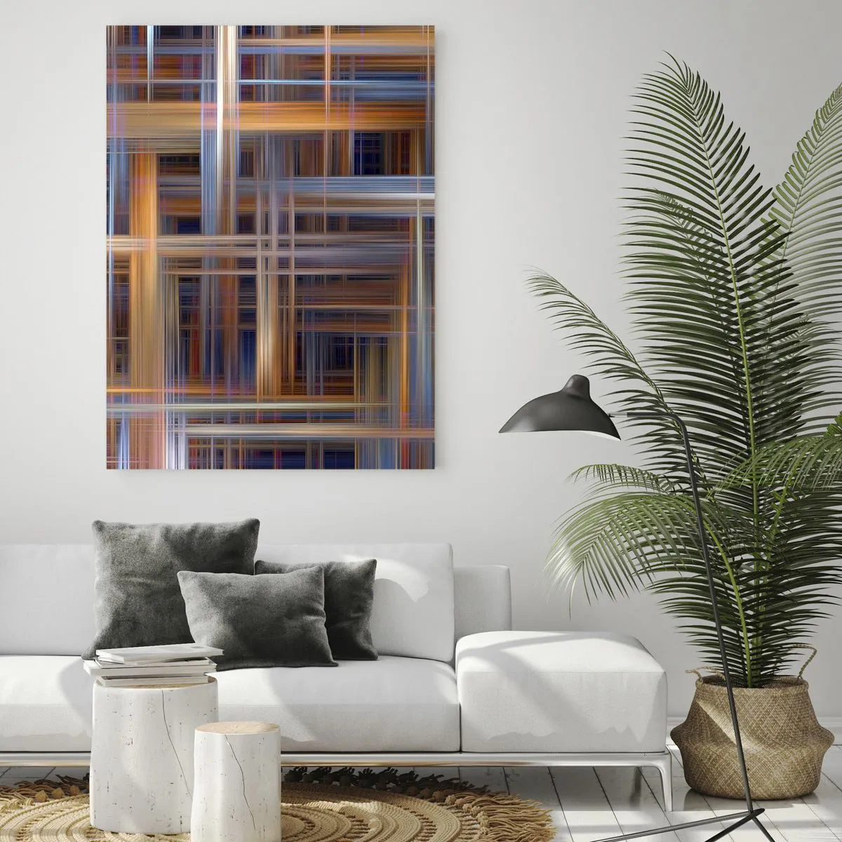 Quadro su vetro - Motivi geometrici astratti in colori pastello - 70x100cm - Tessute con la luce - Decorazione murale moderna per soggiorno e camera da letto ARTTOR