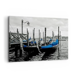 Quadro su tela - Stampe su Tela - Gondole a Venezia con coperture blu - 120x80cm - Venezia pensierosa - Decorazione murale moderna per soggiorno e camera da letto ARTTOR