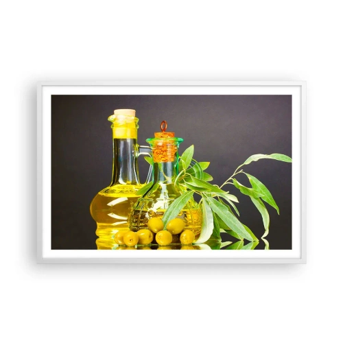 Poster in cornice bianca - Natura morta con olive e olio - 91x61 cm