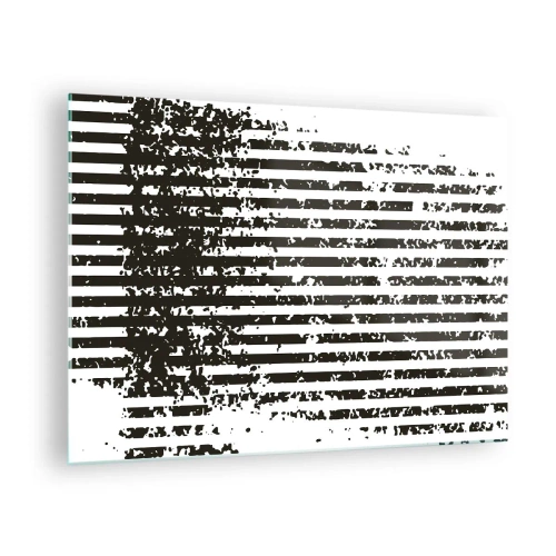 Quadro su vetro - Linee orizzontali in bianco e nero con effetti di rumore e abrasione - 70x50cm - Ritmo e rumore - Decorazione murale moderna per soggiorno e camera da letto ARTTOR