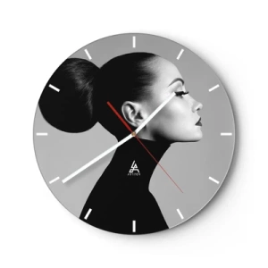Orologio da parete - Orologio in Vetro - Profilo di una donna in stile artistico su sfondo grigio - 30x30cm - La Nefertiti di oggi - Decorazione murale moderna per soggiorno, cucina e camera da letto ARTTOR