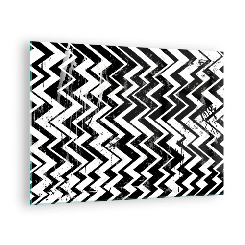 Quadro su vetro - Un motivo a zigzag bianco e nero dalla composizione e dalla consistenza dinamiche. - 70x50cm - Zig-bianco, zag-nero - Decorazione murale moderna per soggiorno e camera da letto ARTTOR