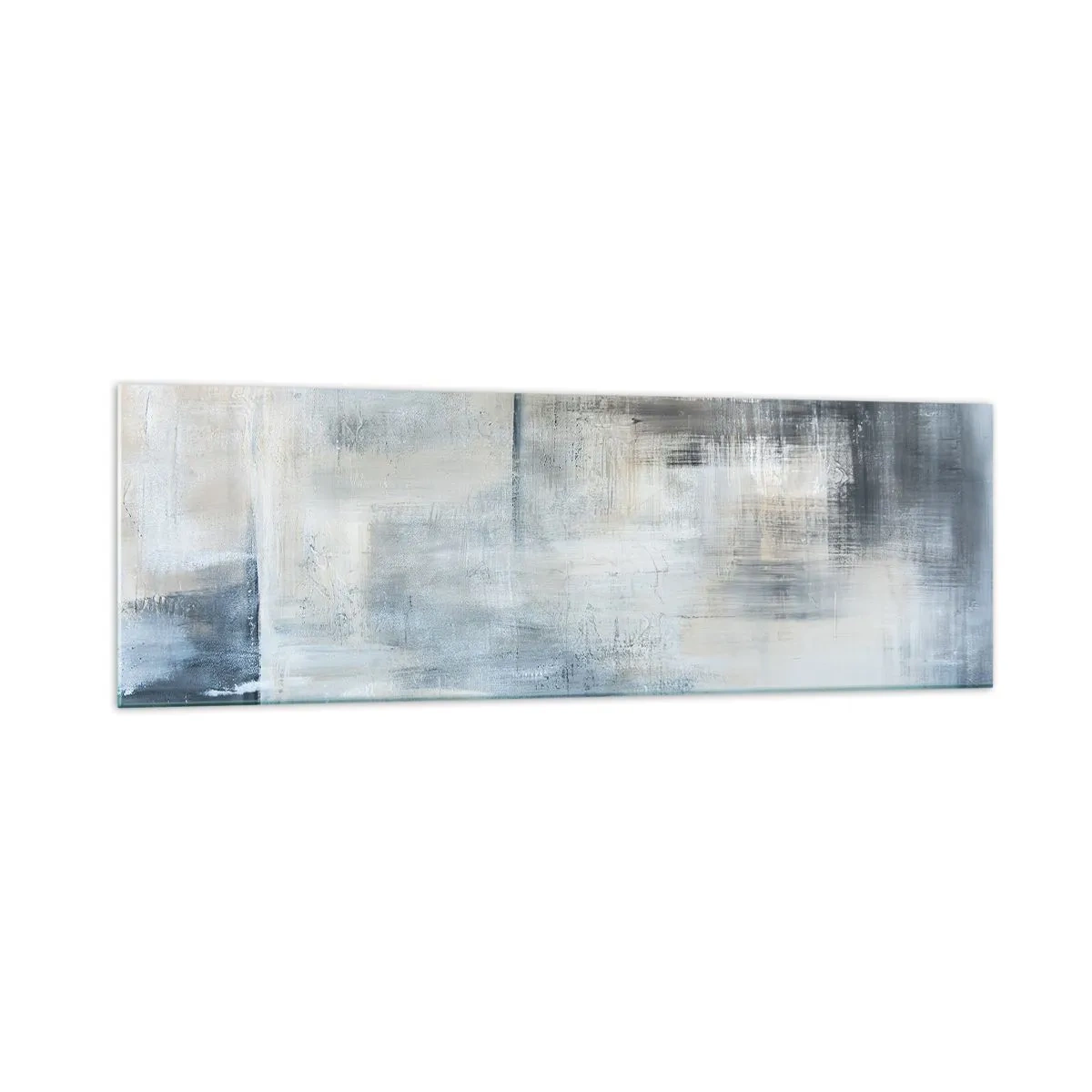 Quadro su vetro - Composizione astratta nei toni del blu e del grigio - 160x50cm - Coperti dal blu - Decorazione murale moderna per soggiorno e camera da letto ARTTOR