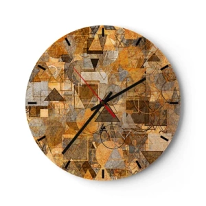 Orologio da parete - Orologio in Vetro - Motivo geometrico astratto nei toni dell'oro e del marrone - 30x30cm - Il mondo compreso nella forma - Decorazione murale moderna per soggiorno, cucina e camera da letto ARTTOR