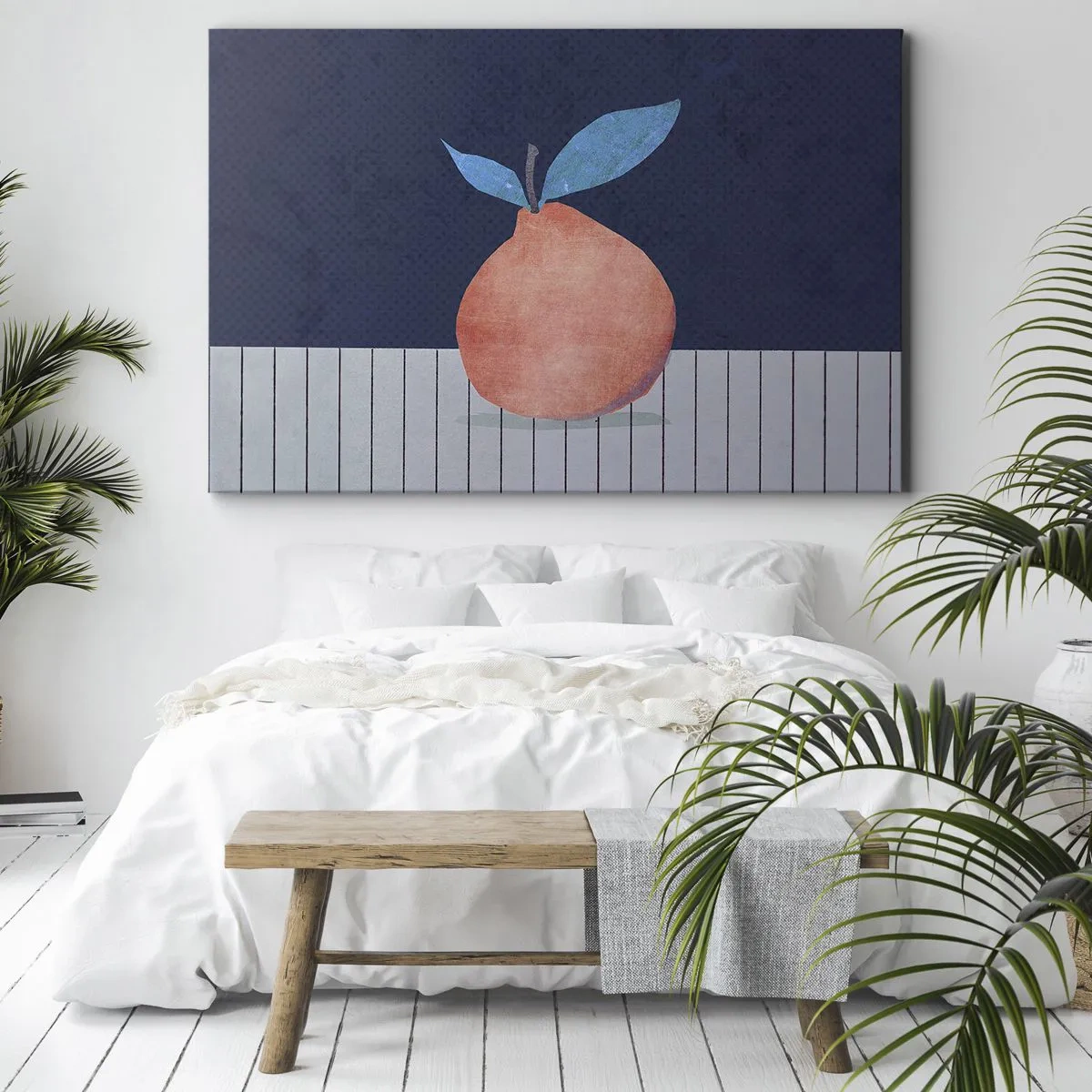 Quadro su tela - Stampe su Tela - Frutta astratta su uno sfondo di colori contrastanti e linee rette. - 70x50cm - Convessità e piano - Decorazione murale moderna per soggiorno e camera da letto ARTTOR