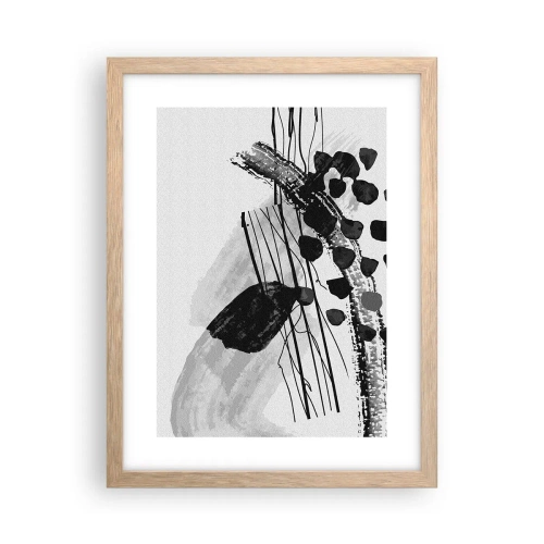 Poster in cornice rovere chiaro - Astrazione organica in bianco e nero - 30x40 cm