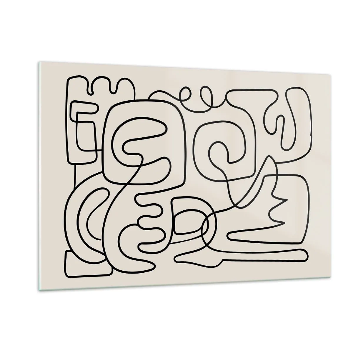 Quadro su vetro - Linee astratte nere formano un motivo complesso sul beige - 120x80cm - Segui il percorso - Decorazione murale moderna per soggiorno e camera da letto ARTTOR