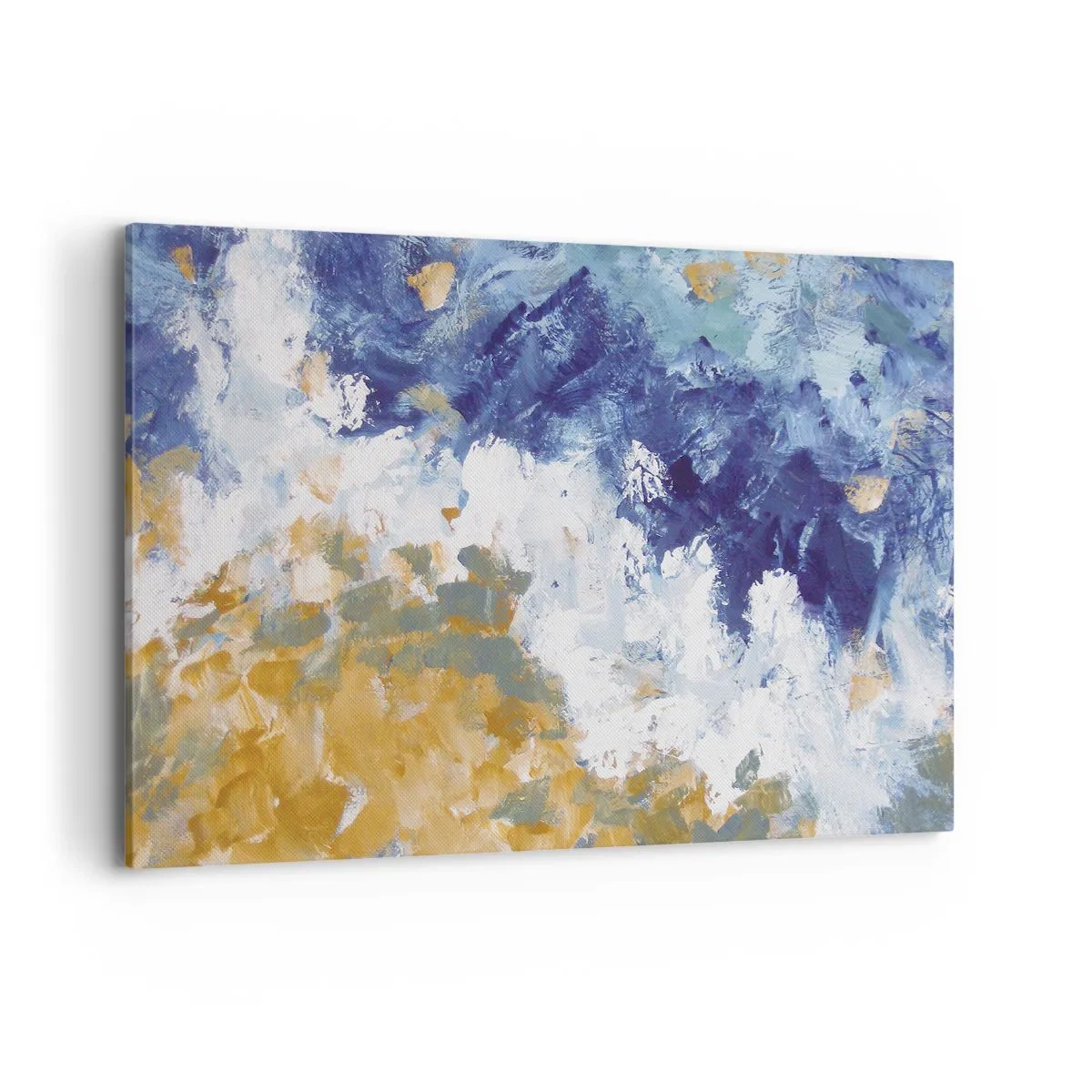 Quadro su tela - Stampe su Tela - Astrazione nei toni del blu, bianco e oro - 100x70cm - La danza degli elementi - Decorazione murale moderna per soggiorno e camera da letto ARTTOR