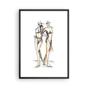 Poster in cornice nera - Schizzo astratto di due figure dai colori caldi. - 50x70cm - Studio di armonia - Decorazione murale moderna per soggiorno e camera da letto ARTTOR