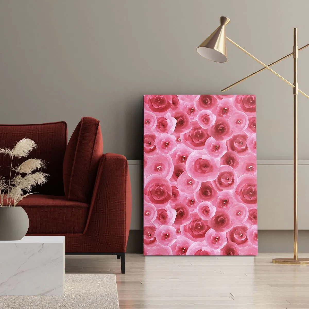 Quadro su tela - Stampe su Tela - Delicate rose nelle tonalità pastello del rosa - 70x100cm - Rose in alto e in basso - Decorazione murale moderna per soggiorno e camera da letto ARTTOR