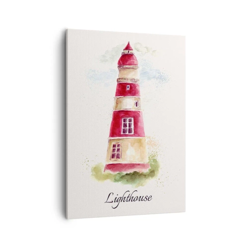 Quadro su tela - Stampe su Tela - Dipinto ad acquerello di un faro su sfondo chiaro con un'iscrizione - 50x70cm - Attorno è sempre bel tempo - Decorazione murale moderna per soggiorno e camera da letto ARTTOR