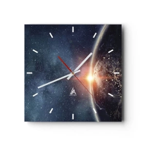 Orologio da parete - Orologio in Vetro - La Terra vista dallo spazio con il sole che sorge - 30x30cm - In una nuova prospettiva - Decorazione murale moderna per soggiorno e camera da letto ARTTOR