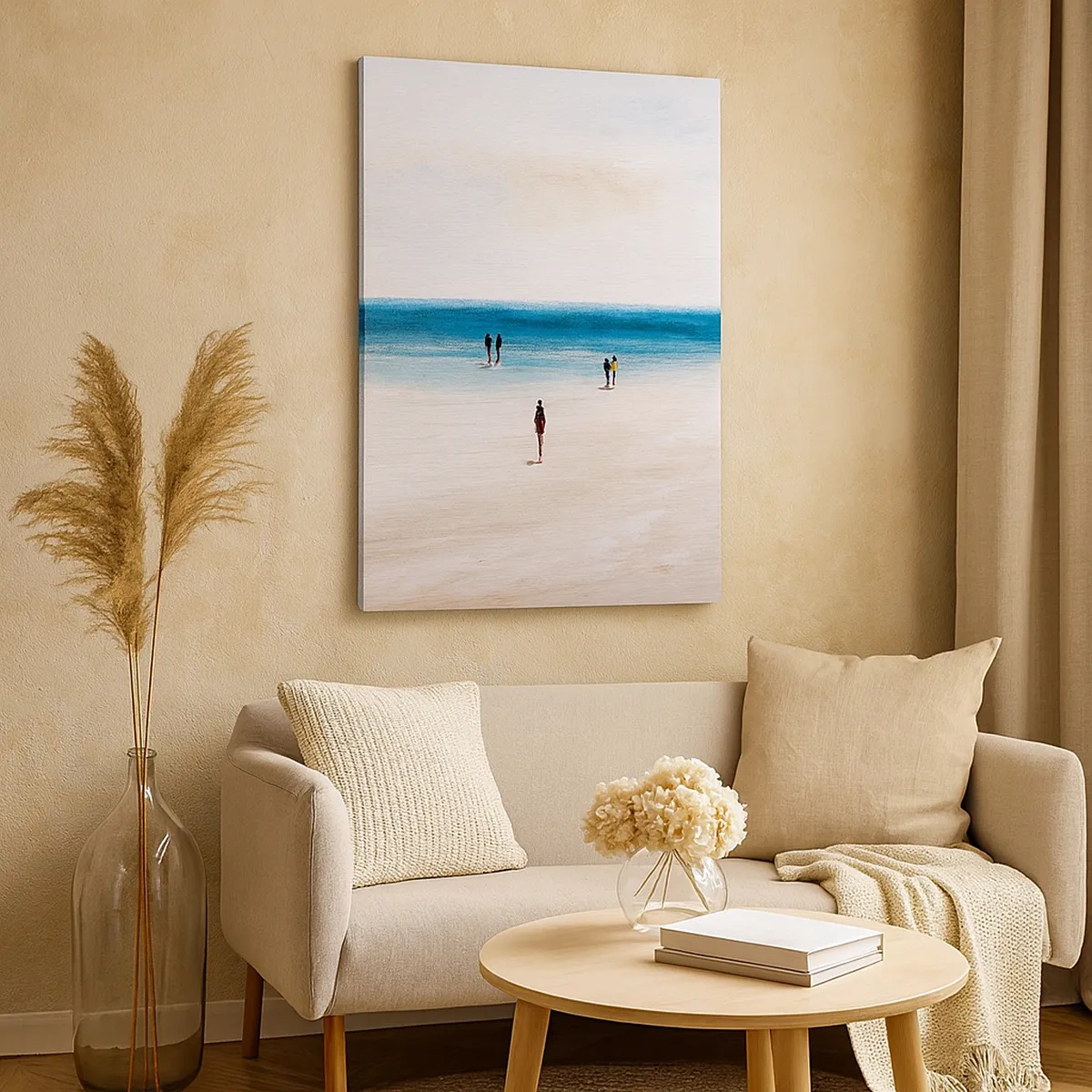 Quadro su tela - Stampe su Tela - Una spiaggia con persone sullo sfondo di un mare calmo - 50x70cm - Un bisogno naturale - Decorazione murale moderna per soggiorno e camera da letto ARTTOR
