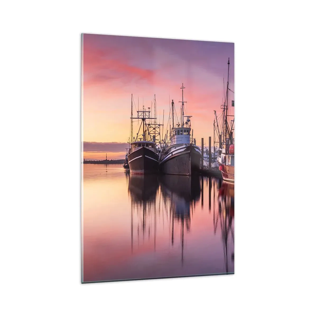 Quadro su vetro - Barche da pesca nel porto al tramonto - 80x120cm - Prima del giorno successivo - Decorazione murale moderna per soggiorno e camera da letto ARTTOR
