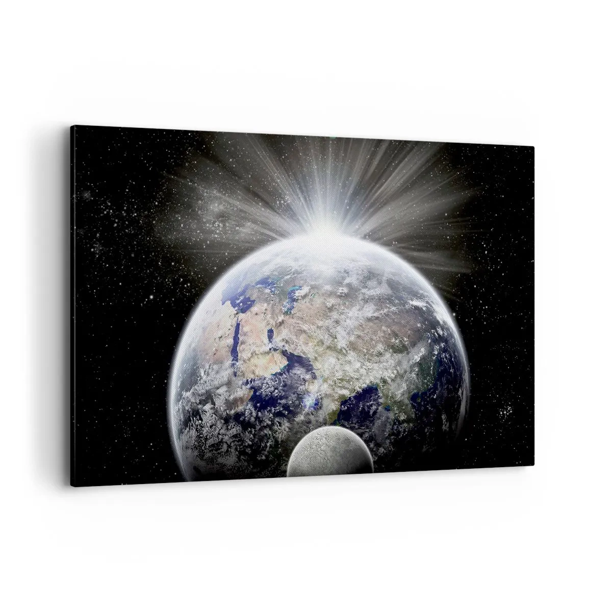 Quadro su tela - Stampe su Tela - Terra e Luna illuminate dal bagliore dello spazio - 120x80cm - In pieno splendore - Decorazione murale moderna per soggiorno e camera da letto ARTTOR