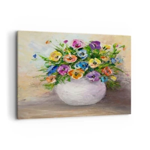 Quadro su tela - Stampe su Tela - Un colorato mazzo di fiori in un vaso bianco - 120x80cm - Natura morta con vaso bianco - Decorazione murale moderna per soggiorno e camera da letto ARTTOR