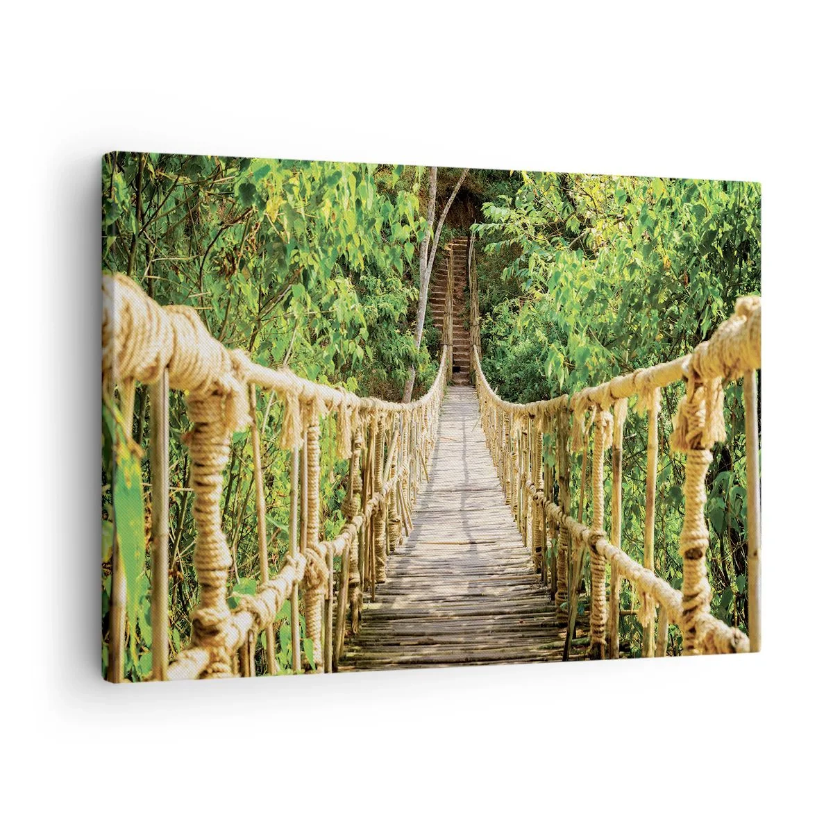 Quadro su tela - Stampe su Tela - Un ponte sospeso in una foresta tropicale ricca di vegetazione - 70x50cm - Sospeso nel verde - Decorazione murale moderna per soggiorno e camera da letto ARTTOR