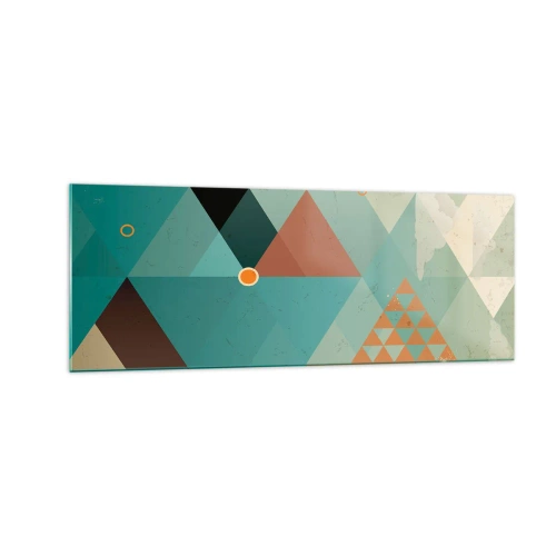 Quadro su vetro - Motivi geometrici nei toni del turchese e del marrone - 140x50cm - Unità della molteplicità, molteplicità dell'unità - Decorazione murale moderna per soggiorno e camera da letto ARTTOR