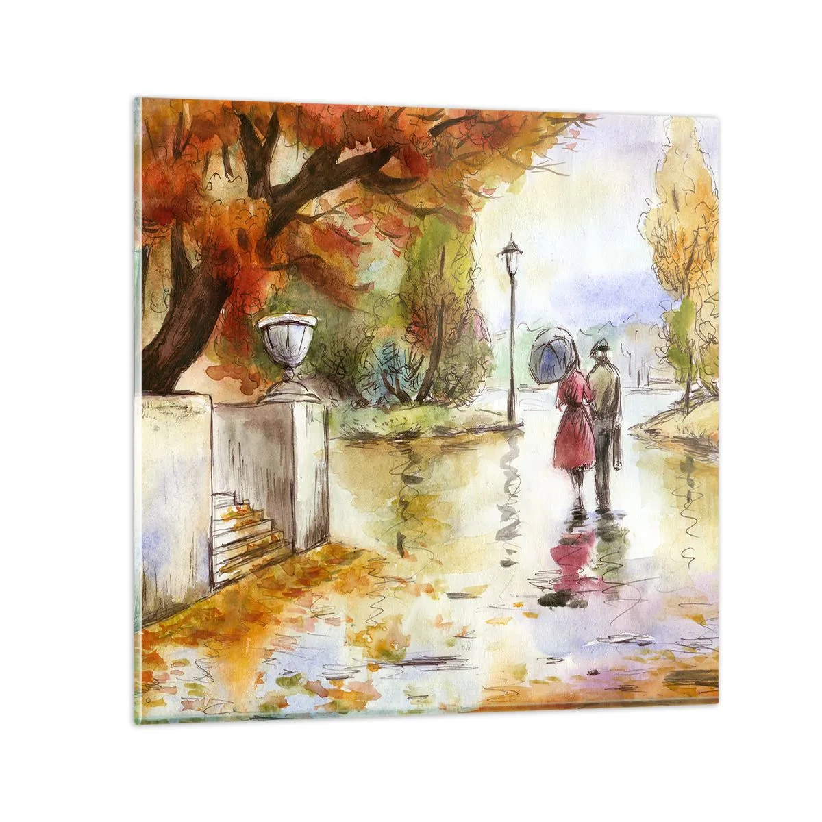 Quadro su vetro - Autunno romantico nel parco - 70x70 cm