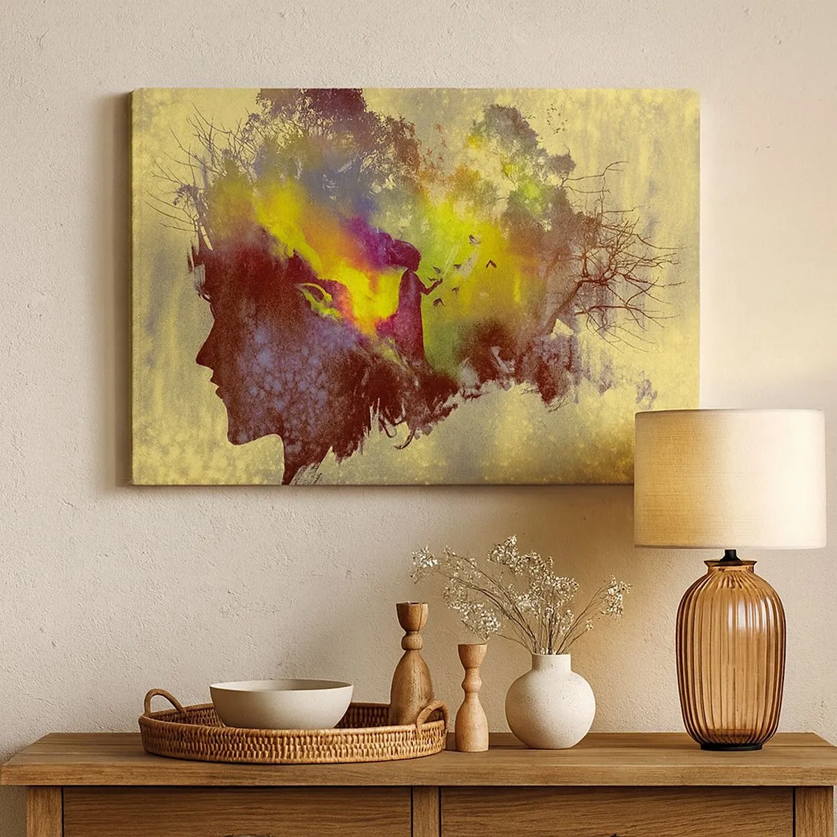 Quadro su tela - Stampe su Tela - Silhouette artistica di una donna con la natura sullo sfondo - 70x50cm - Madre Natura - Decorazione murale moderna per soggiorno e camera da letto ARTTOR