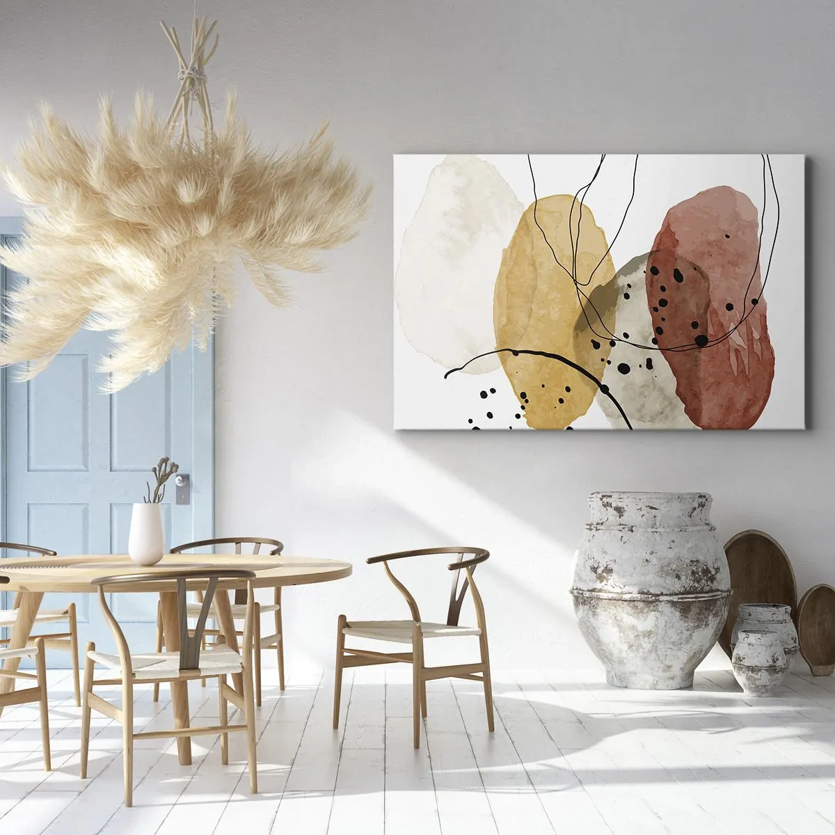 Quadro su tela - Stampe su Tela - Macchie astratte nei toni del beige, giallo e rosso - 70x50cm - Come aria leggera e trasparente - Decorazione murale moderna per soggiorno e camera da letto ARTTOR