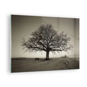 Quadro su vetro - Un albero solitario in un paesaggio monocromatico - 70x50cm - Da qui all'eternità - Decorazione murale moderna per soggiorno e camera da letto ARTTOR