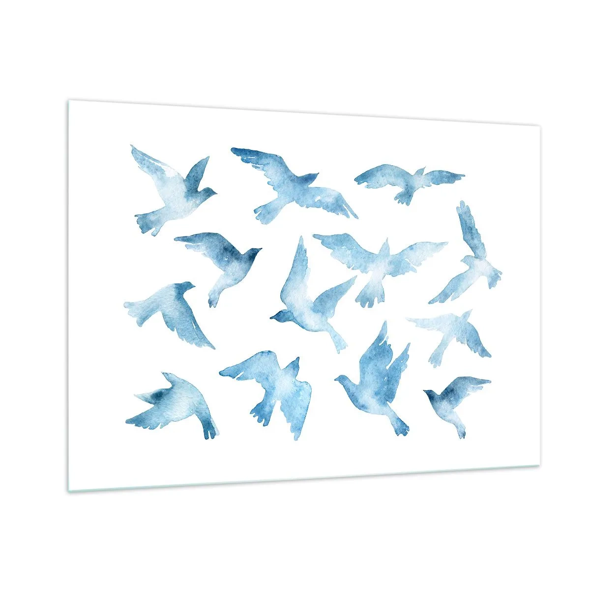 Quadro su vetro - Illustrazione di uccelli blu su sfondo bianco - 100x70cm - Uccelli del cielo - Decorazione murale moderna per soggiorno e camera da letto ARTTOR