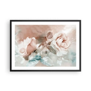 Poster in cornice nera - Delicate rose in tonalità pastello su uno sfondo chiaro - 70x50cm - Lo spirito del romanticismo - Decorazione murale moderna per soggiorno e camera da letto ARTTOR
