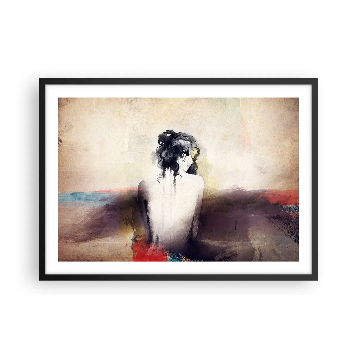 Poster in cornice nera - Un sottile ritratto di una donna in stile artistico - 70x50cm - Linee miti, forme ovali - Decorazione murale moderna per soggiorno e camera da letto ARTTOR