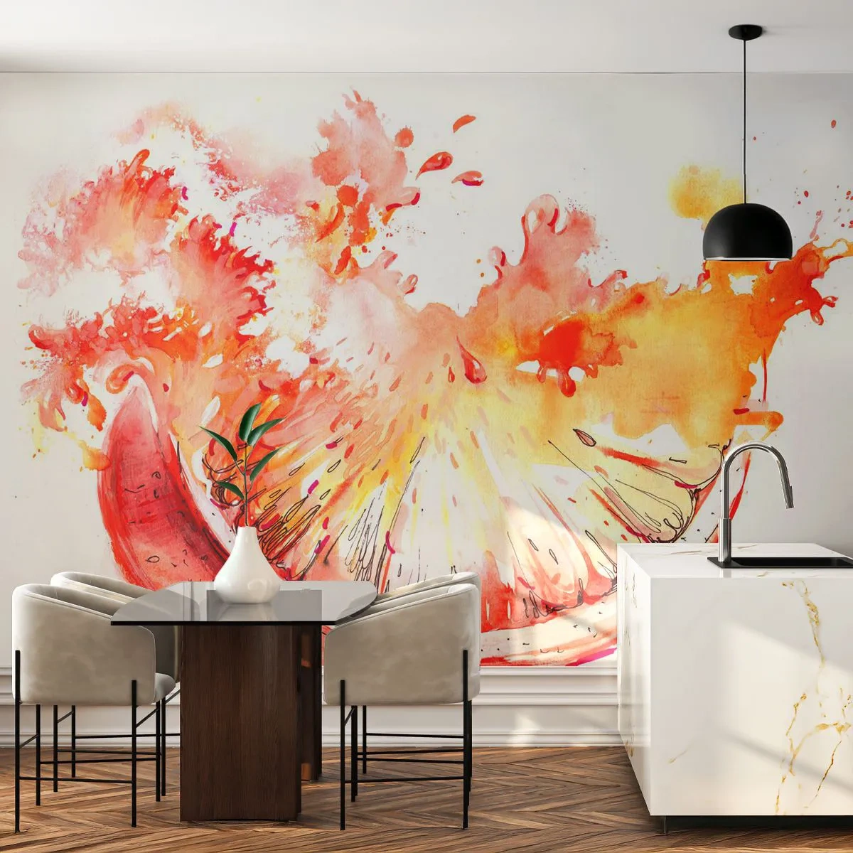 Fotomurali Premium Canvas - Succoso rinfresco - Astrazione, Arancia, Grafica - 200x140 cm