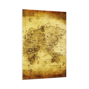 Quadro su vetro - Vecchia mappa del mondo d'epoca - 50x70cm - Questo mondo è strano - Decorazione murale moderna per soggiorno e camera da letto ARTTOR