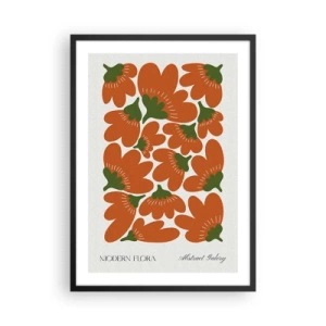 Poster in cornice nera - Fiori arancioni astratti su uno sfondo chiaro - 50x70cm - Dalla vita dei fiori - Decorazione murale moderna per soggiorno e camera da letto ARTTOR