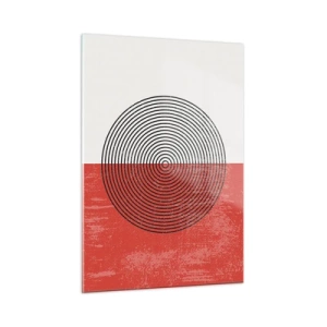 Quadro su vetro - Motivo geometrico con un cerchio su sfondo rosso e bianco - 50x70cm - Dritto al centro - Decorazione murale moderna per soggiorno e camera da letto ARTTOR