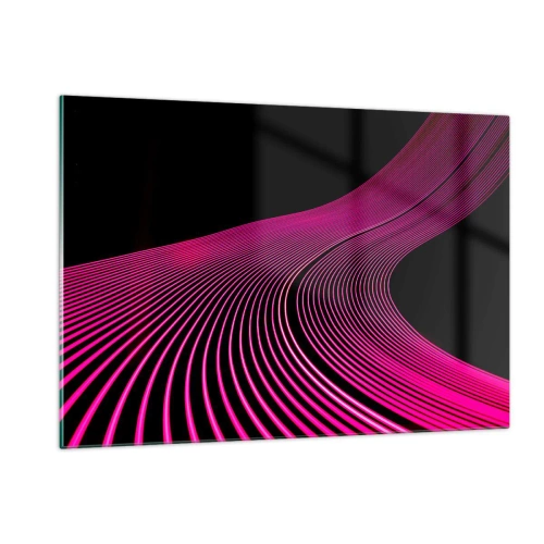 Quadro su vetro - Linee luminose rosa su sfondo nero - 120x80cm - Il viale della luce - Decorazione murale moderna per soggiorno e camera da letto ARTTOR