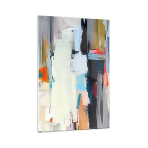 Quadro su vetro - Astrazione colorata con pennellate dinamiche - 70x100cm - C'è una logica? - Decorazione murale moderna per soggiorno e camera da letto ARTTOR