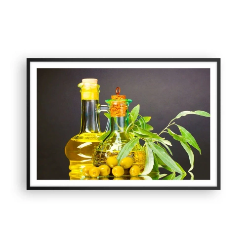 Poster in cornice nera - Natura morta con olive e olio - 91x61 cm