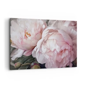 Quadro su tela - Stampe su Tela - Delicate peonie rosa in piena fioritura - 120x80cm - L'attimo della fioritura - Decorazione murale moderna per soggiorno e camera da letto ARTTOR