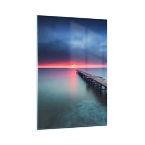Quadro su vetro - Un molo di legno che conduce direttamente al mare al tramonto - 80x120cm - Tra il cielo e la terra - Decorazione murale moderna per soggiorno e camera da letto ARTTOR