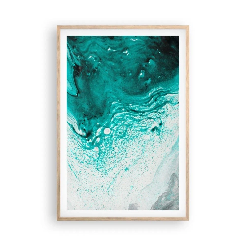 Poster in cornice rovere chiaro - Sciogliendosi nel bianco e nel turchese - 61x91 cm