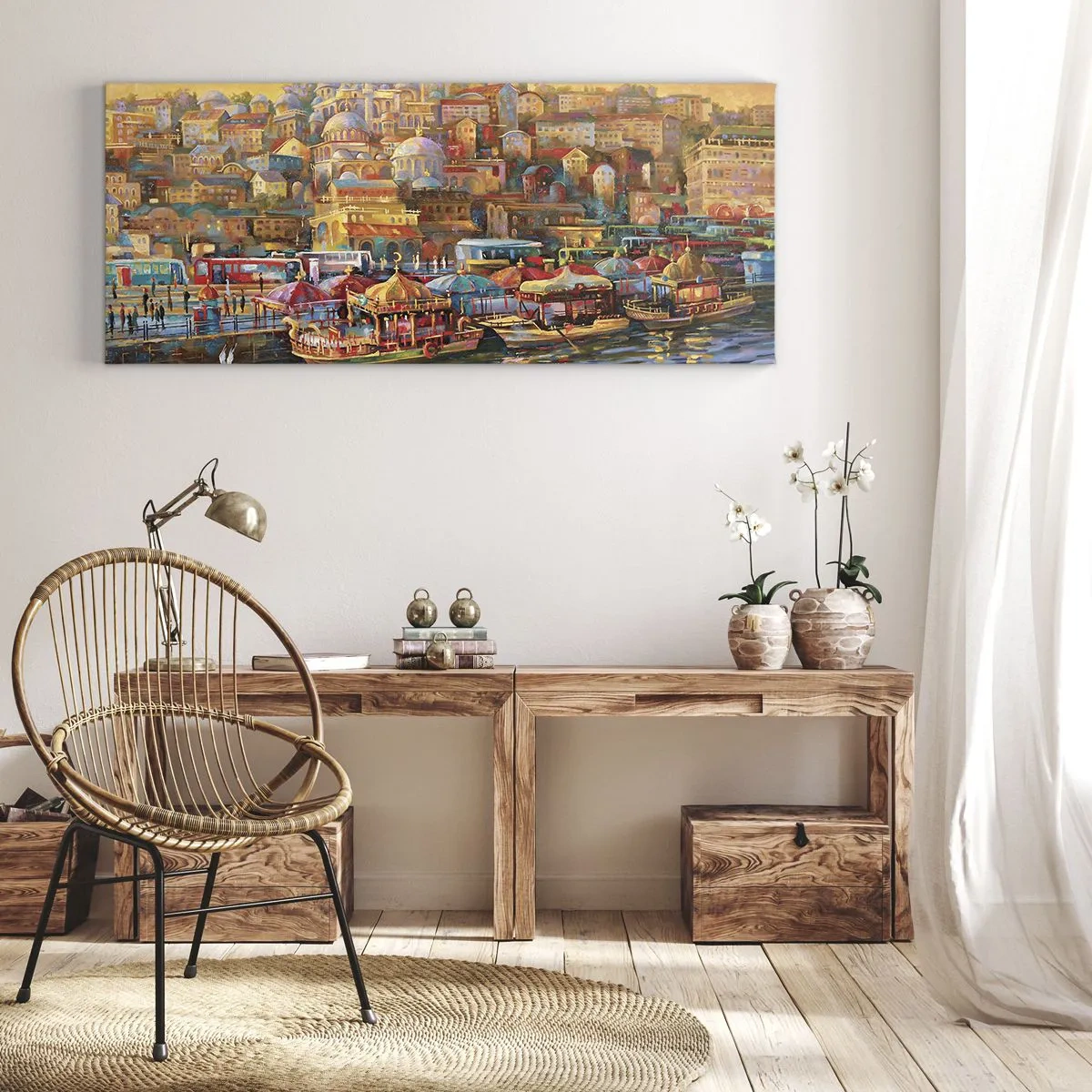 Quadro su tela - Stampe su Tela - Panorama pittoresco di Istanbul con vista sulla baia e sulla città - 120x50cm - Racconto da Istanbul - Decorazione murale moderna per soggiorno e camera da letto ARTTOR