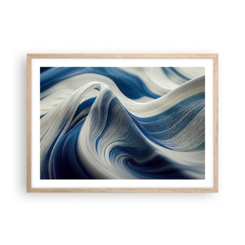 Poster in cornice rovere chiaro - Fluidità di blu e di bianco - 70x50 cm