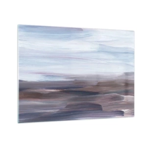 Quadro su vetro - Striature orizzontali di acqua in tonalità di blu e marrone in stile astratto - 70x50cm - Gli elementi: l'acqua - Decorazione murale moderna per soggiorno e camera da letto ARTTOR