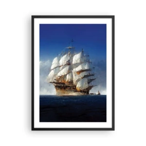 Poster in cornice nera - Una nave a vela in alto mare a vele spiegate alla luce del sole - 50x70cm - The great glory! - Decorazione murale moderna per soggiorno e camera da letto ARTTOR