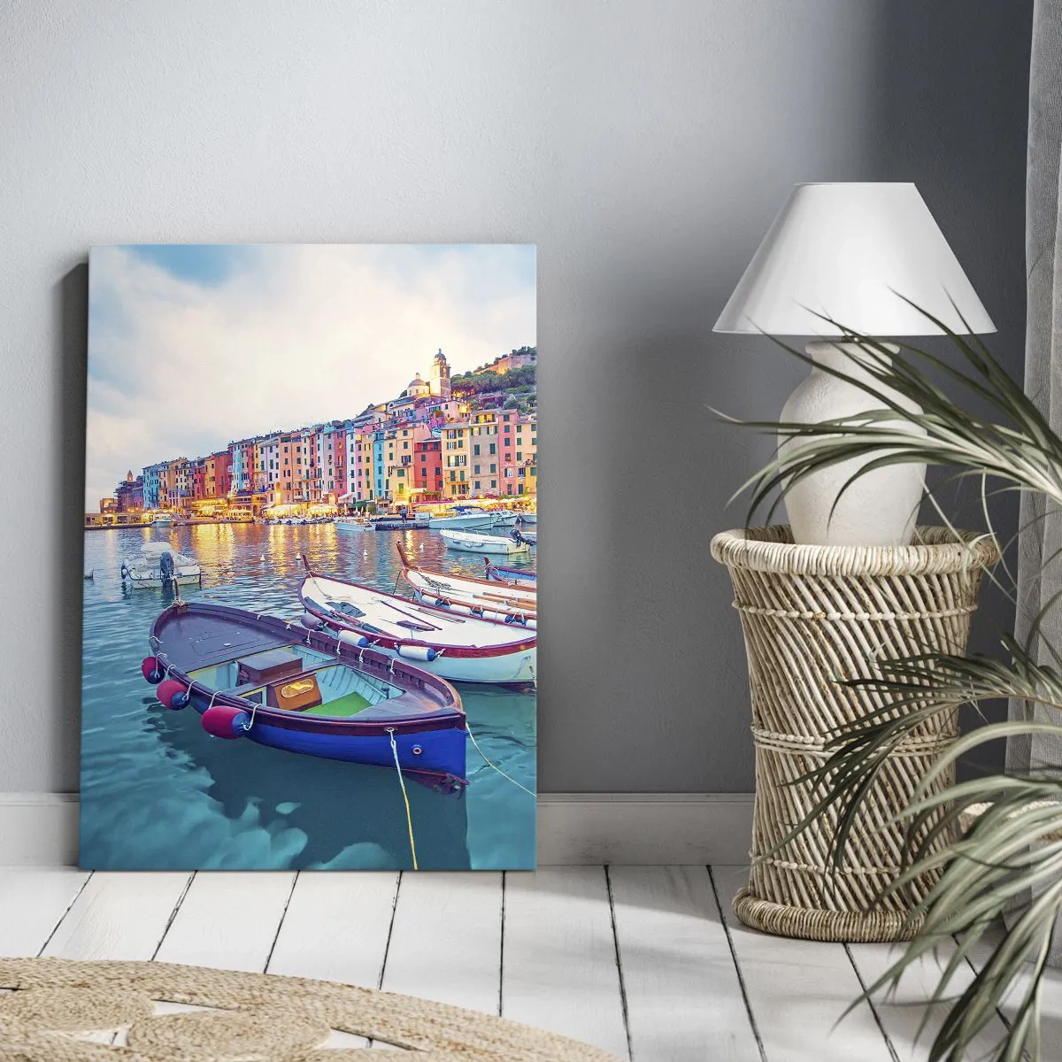 Quadro su tela - Stampe su Tela - Sera colorata nel porto - 55x100 cm