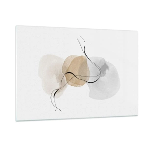 Quadro su vetro - Una sottile astrazione con macchie pastello e linee nere. - 120x80cm - Grani d'aria - Decorazione murale moderna per soggiorno e camera da letto ARTTOR