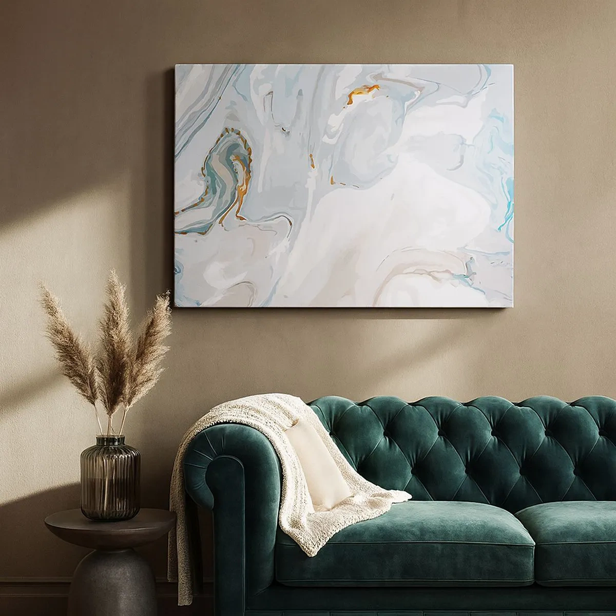 Quadro su tela - Stampe su Tela - Onde astratte nei toni del blu e del bianco - 70x50cm - Bianchi sovrapposti - Decorazione murale moderna per soggiorno e camera da letto ARTTOR
